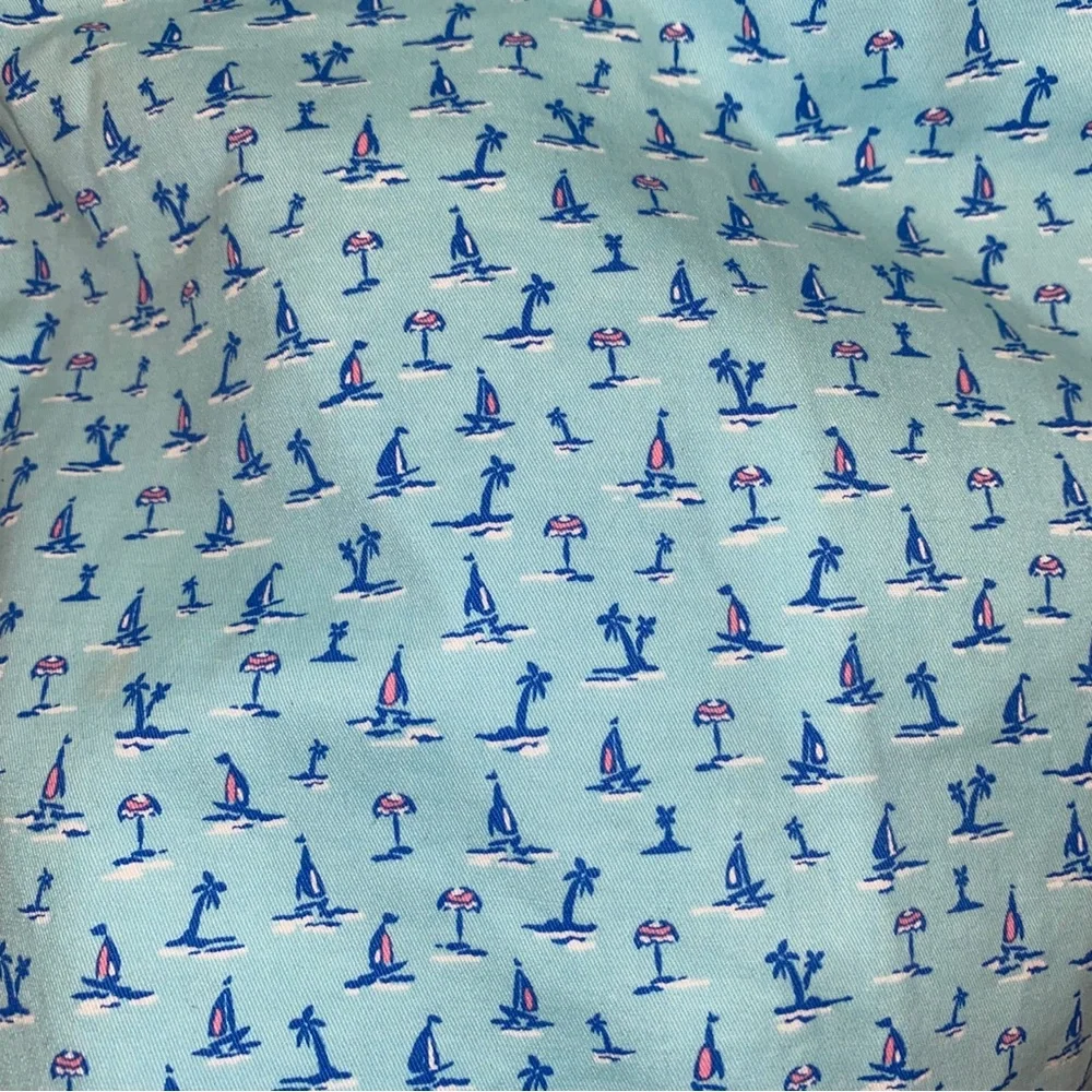 Vineyard Vines Mens Breaker Shorts Sea Splash Blue Palm Tree Boat Size 32 9”